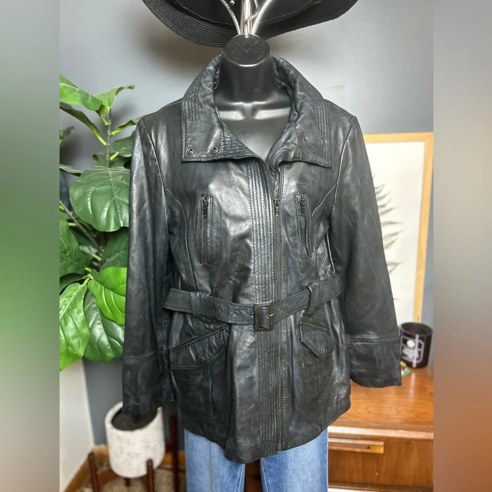 Vintage Pelle Studio belted Genuine Leather coat size XL - Picture 3 of 10